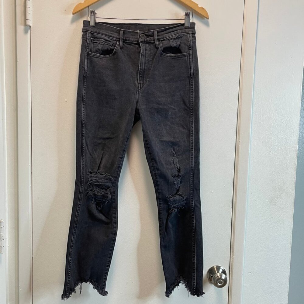 3x1 NYC Distressed Goth Punk Style Cropped Straight Leg Jeans Grey Size: 28x24